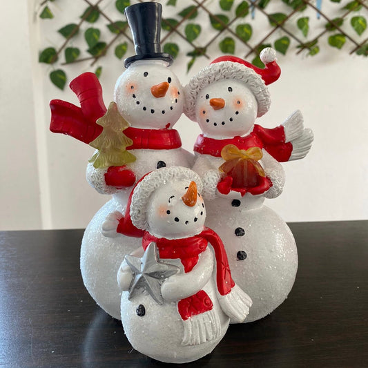 Familia muñeco de nieve 3 Piezas con luz navidad de poliresina 22CM