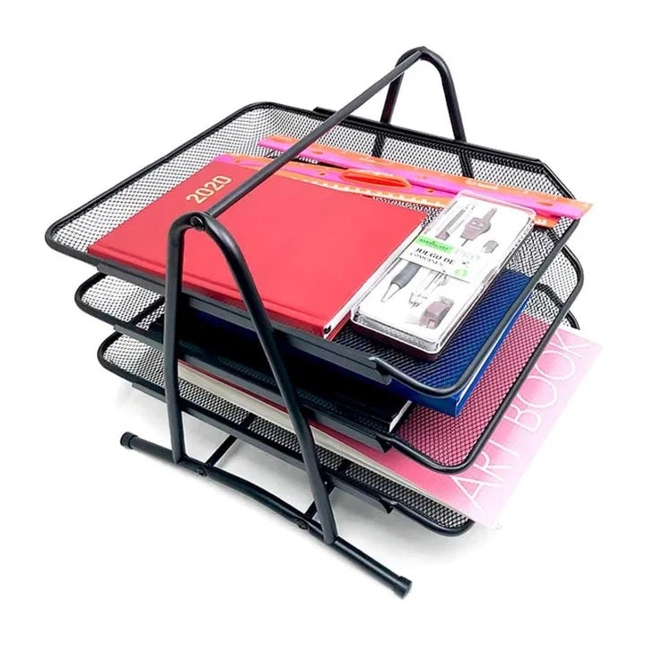 Bandeja organizadora de escritorio de metal de 3 niveles para folios, hojas y documentos para oficinas o uso personal