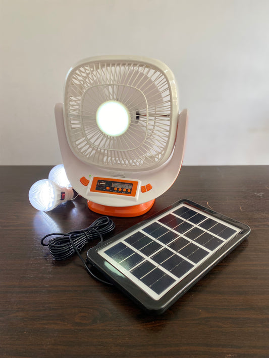 Ventilador de escritorio con radio bluetooth recargable con panel solar